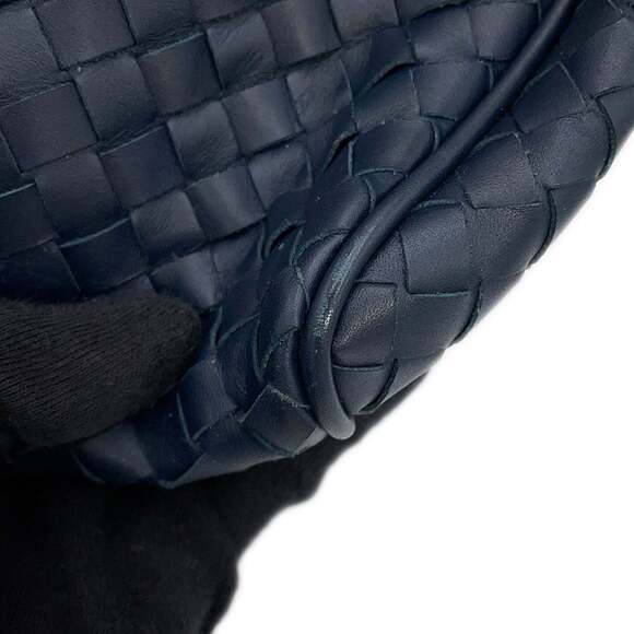 Bottega Veneta - Blue Satin Intrecciato & Snakeskin Top Knot  BOTTEGA VENETA Blue Intrecciato Clutch Bag